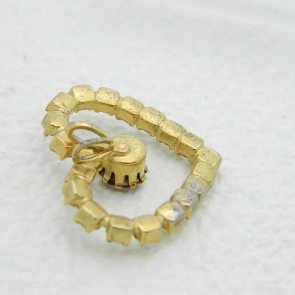 Gold Tone Clear Purple Rhinestone Heart Pendant - Picture 4 of 4